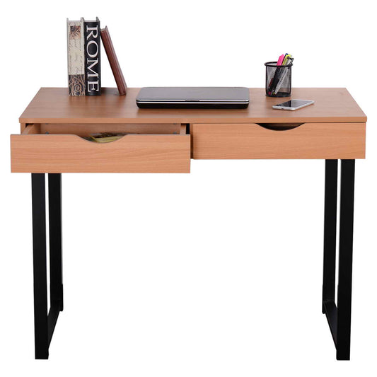 Patiojoy Modern Corner Computer Desk Workstation with Steel Frame and 2 Drawers