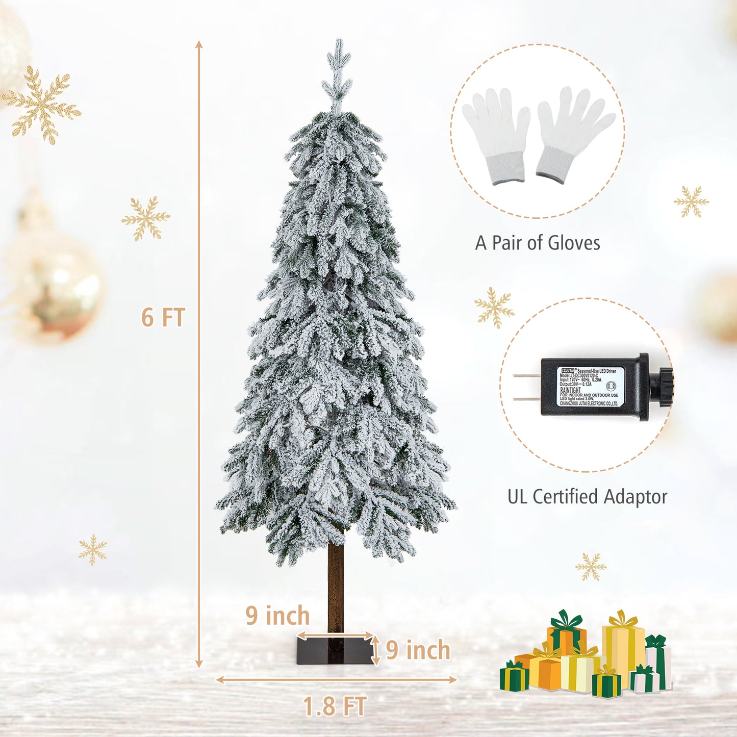 Patiojoy Snow-flocked Artificial Christmas Tree Pre-lit with Warm White and Multi-color LED Lights