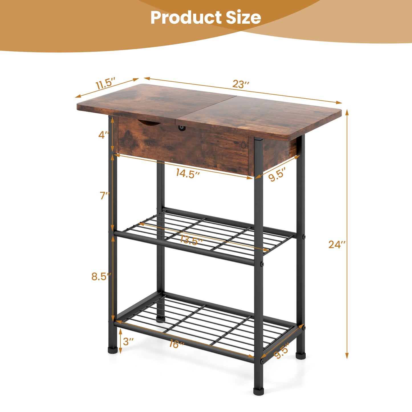 Patiojoy End Table with Charging Station Flip Top Side Table with USB Ports and Outlets Narrow Sofa Side Table with Storage Shelves
