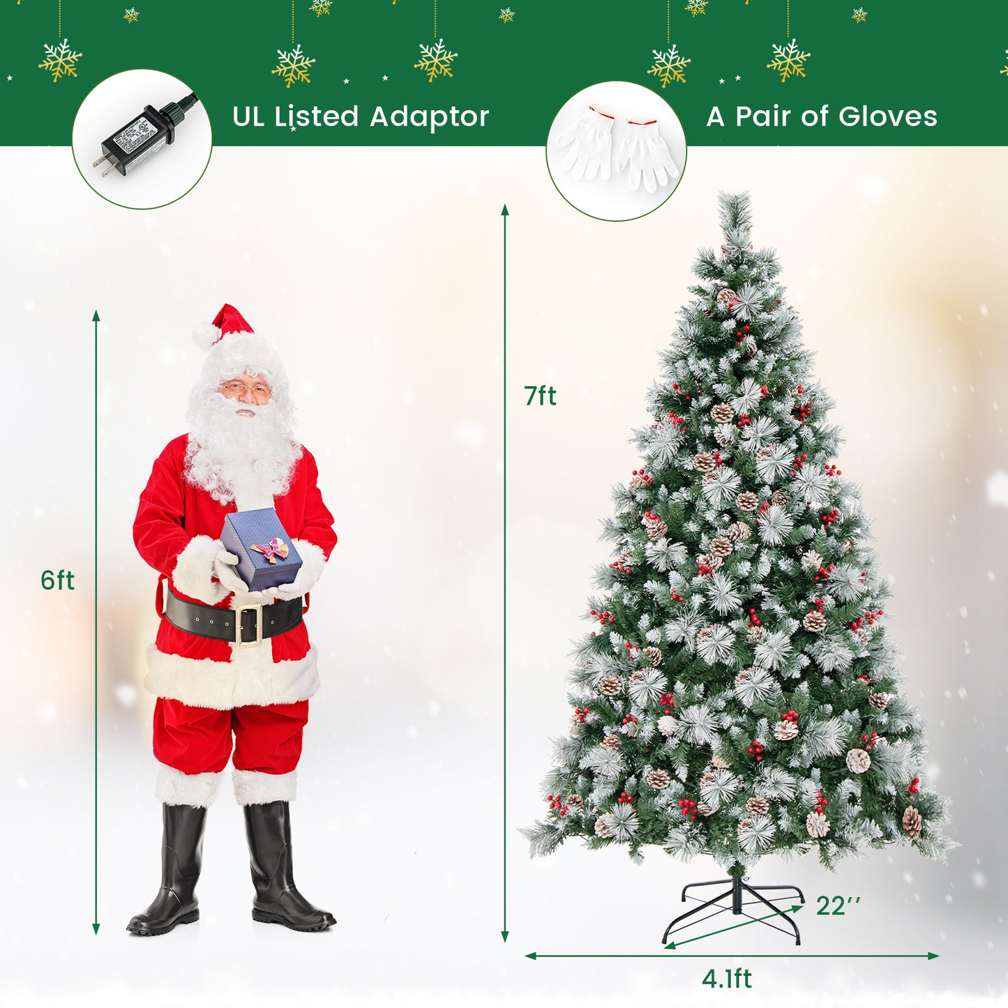 Patiojoy Pre-Lit Artificial Christmas Tree Hinged Xmas Tree with 11 Lighting Modes LED Lights and Branch Tips