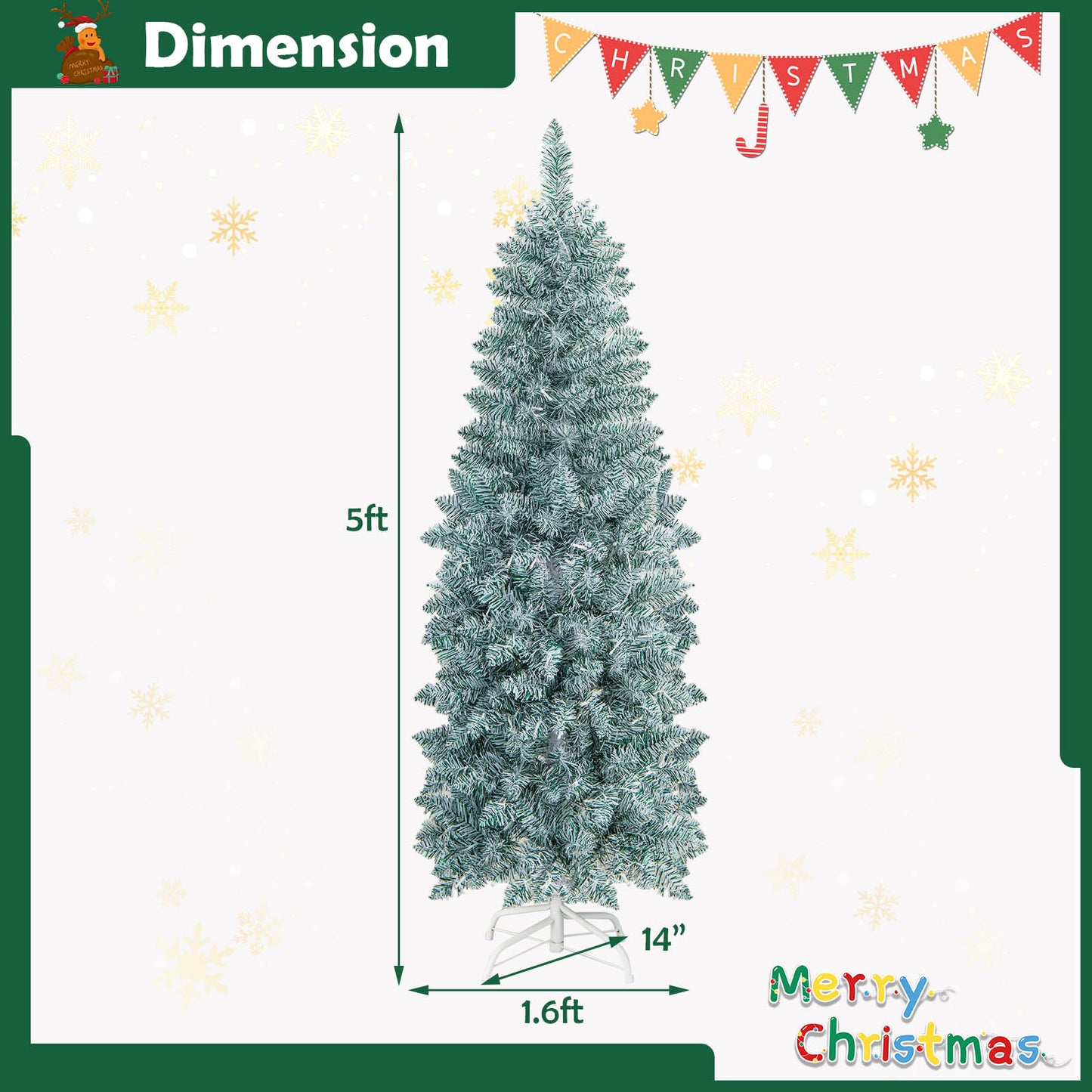 Patiojoy Pre-lit Artificial Christmas Tree Hinged Holiday Decoration Pencil Tree with Multi-color LED Lights