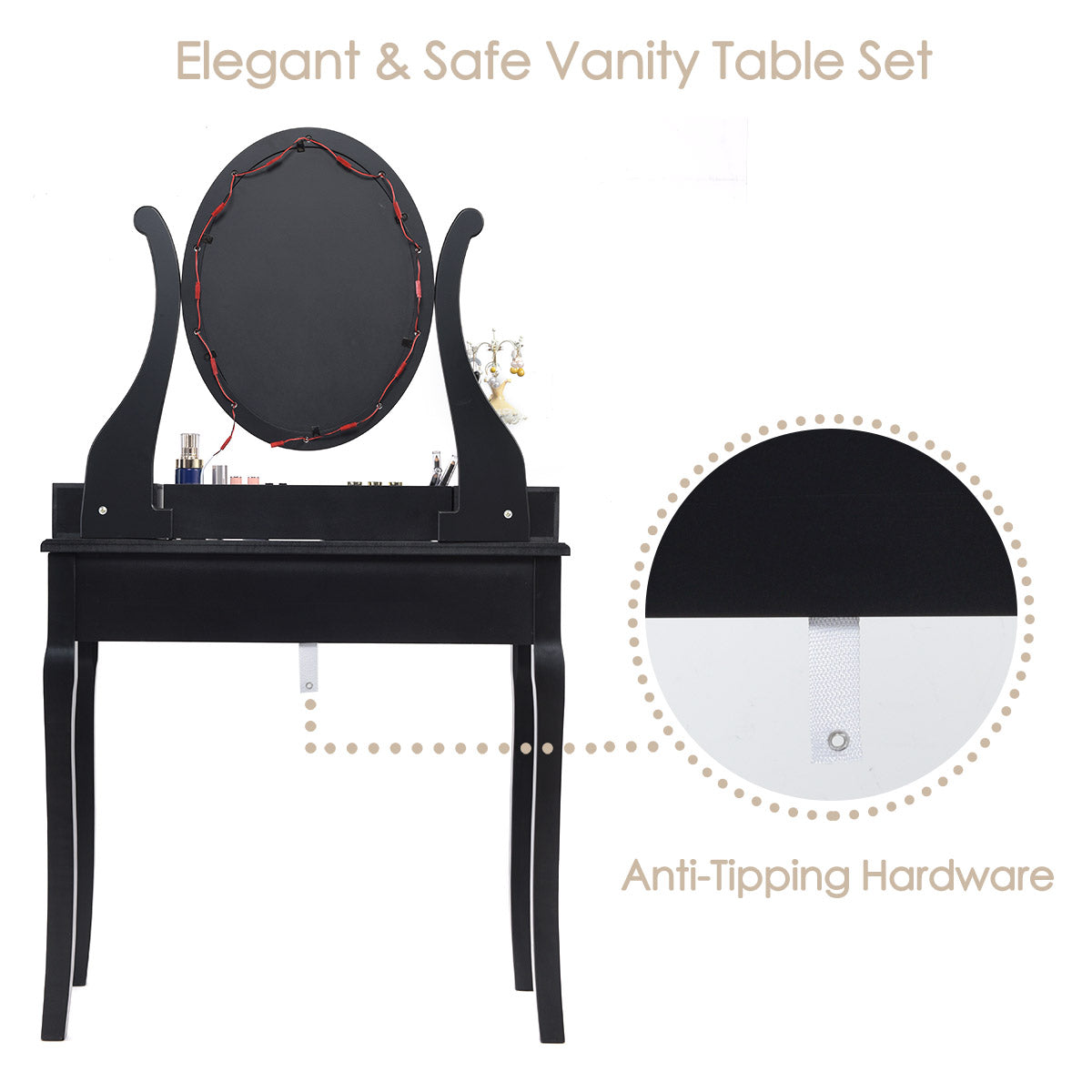 Topbuy Makeup Dressing Table set with 10 Light Bulbs and Touch Switch Vanity Table Set