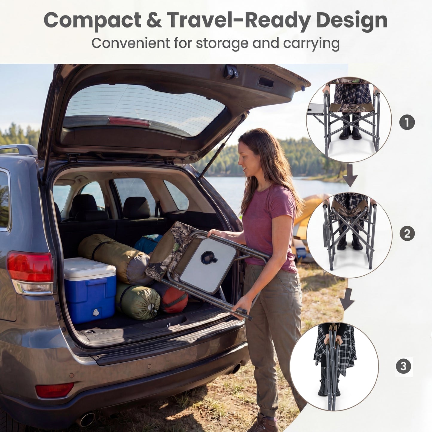 Patiojoy Portable Camping Chair Folding Outdoor Lawn Chair with Side Table and Cup Holder