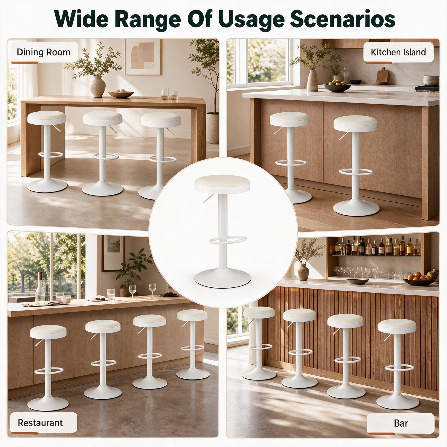 Patiojoy Height-Adjustable Kitchen Bar Stools Bar Stools Set of 2/4 White/Black/Green/Grey