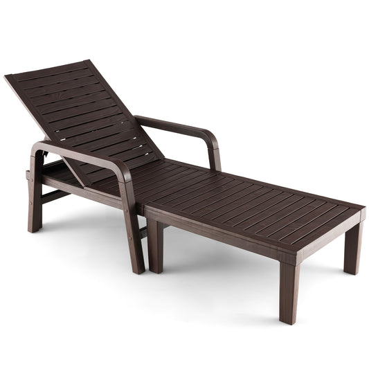 Patiojoy Patio Chaise Lounge Chair Outdoor Recliner Chair with 4-Position Adjustable Backrest Curved Armrests All Weather PP Lounge Chair