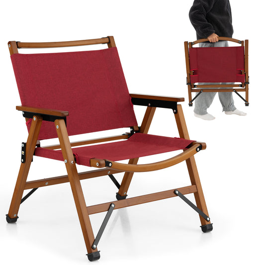 Patiojoy Portable Camping Chair Low Profile Folding Beach Chair with Solid Bamboo Frame and Breathable Cationic Oxford Cloth