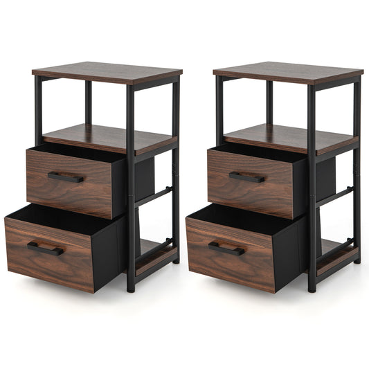 Patiojoy Nightstand with 2 Drawers Retro Bedside Table with Storage Sofa Side End Table with Removable Fabric Drawers