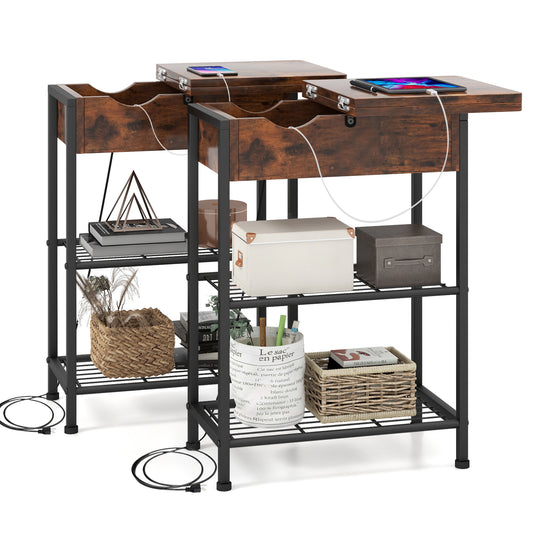 Patiojoy End Table with Charging Station Flip Top Side Table with USB Ports and Outlets Narrow Sofa Side Table with Storage Shelves