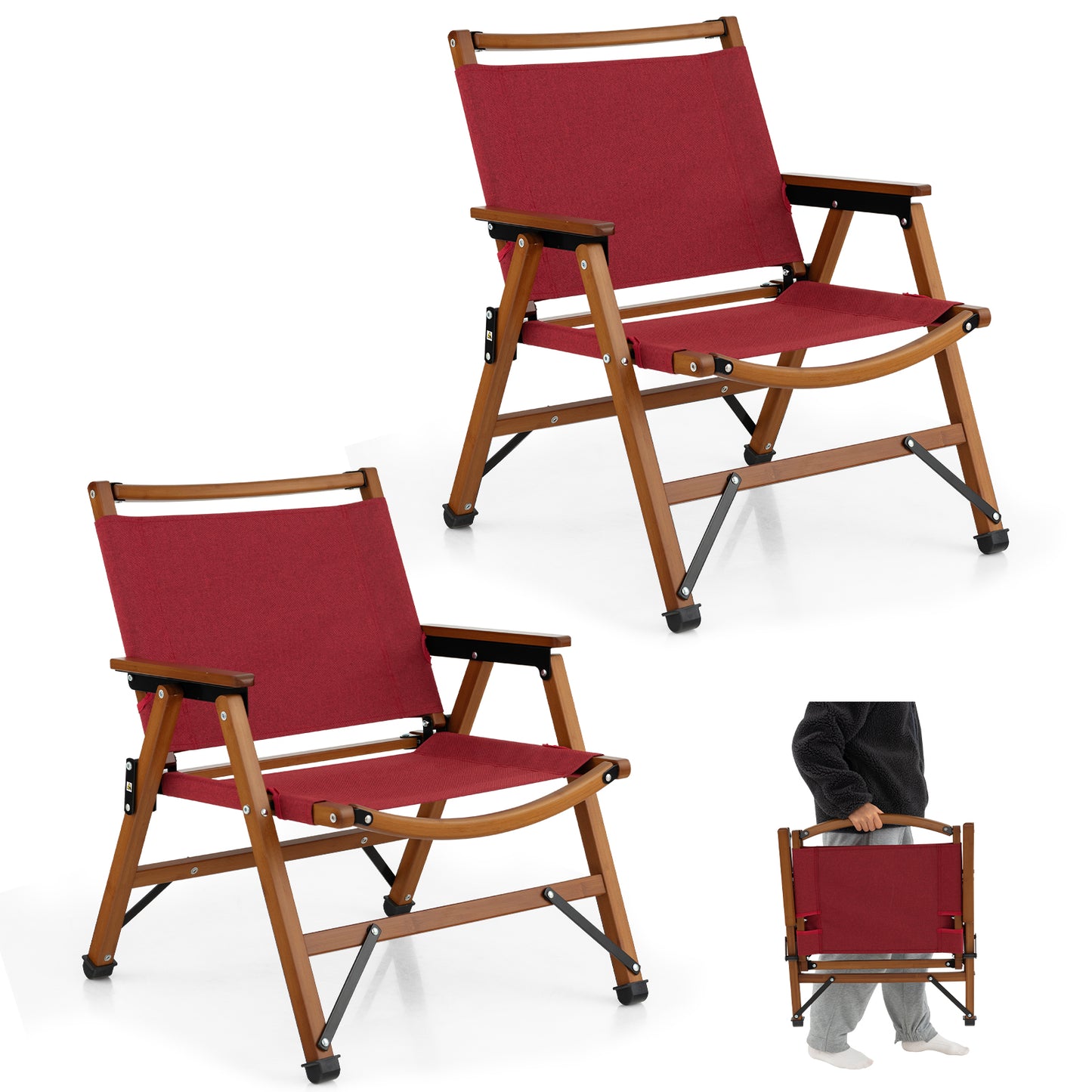 Patiojoy Portable Camping Chair Low Profile Folding Beach Chair with Solid Bamboo Frame and Breathable Cationic Oxford Cloth
