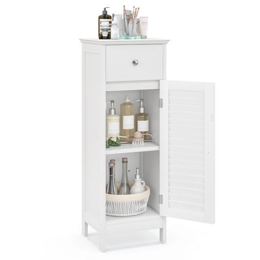 Patiojoy Single Door Bathroom Floor Cabinet Freestanding Storage Organizer Unit with Adjustable Shelf Multifunctional Storage Cabinet