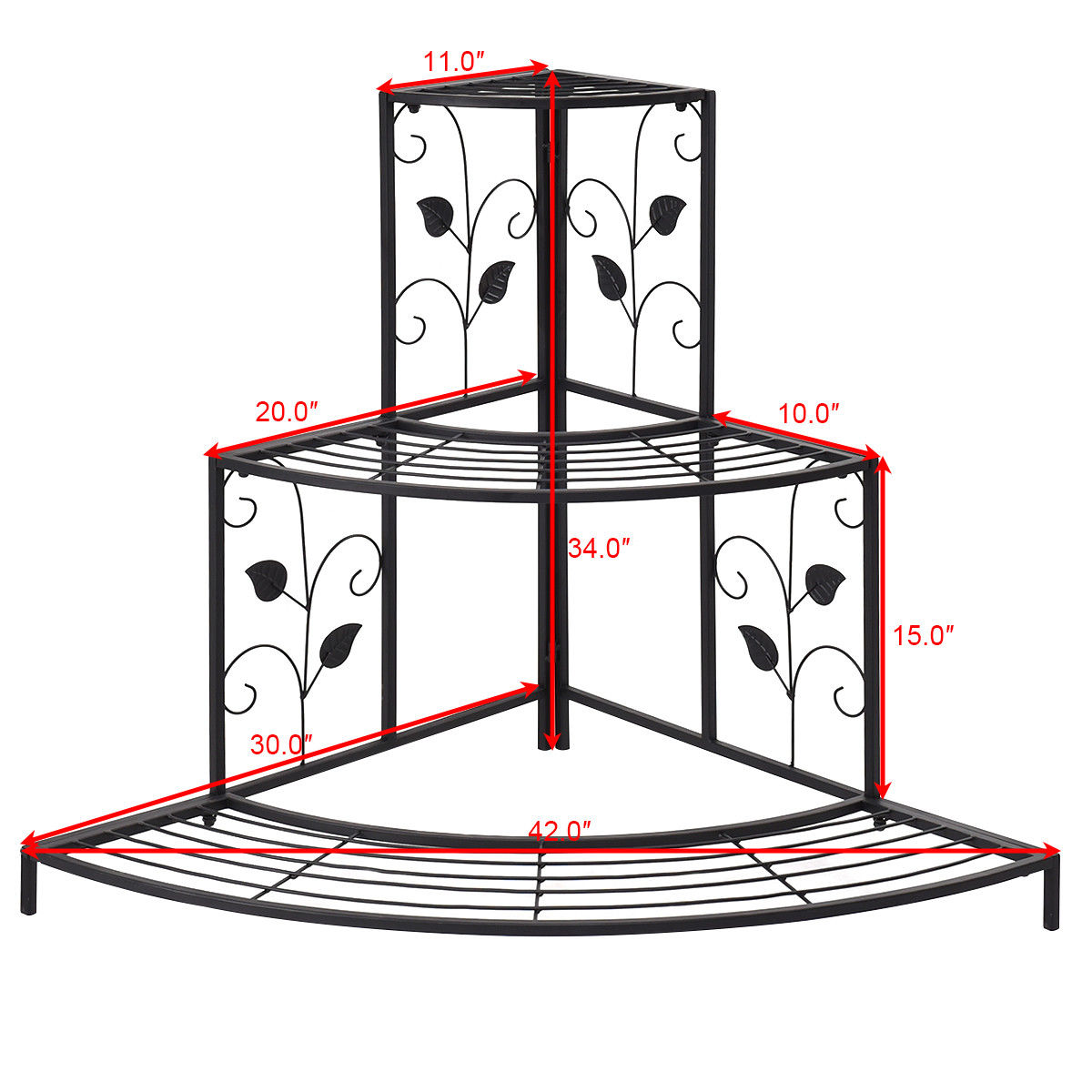 3-Tier Metal Plant Pot Shelf Corner Stand Display Rack Black