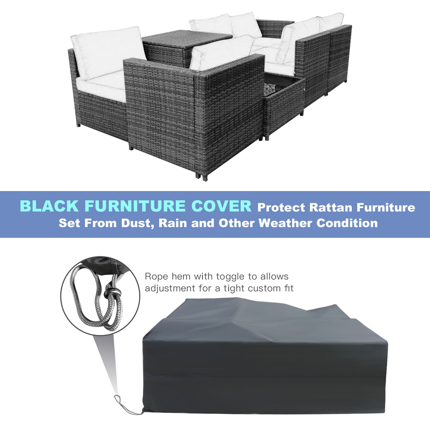 8PCS Rattan Wicker Sectional Cushioned &Sofa Storage Table