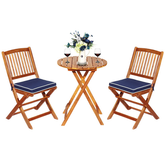 Patiojoy 3PCS Patio Folding Wooden Furniture Conversation Set Indoor & Outdoor