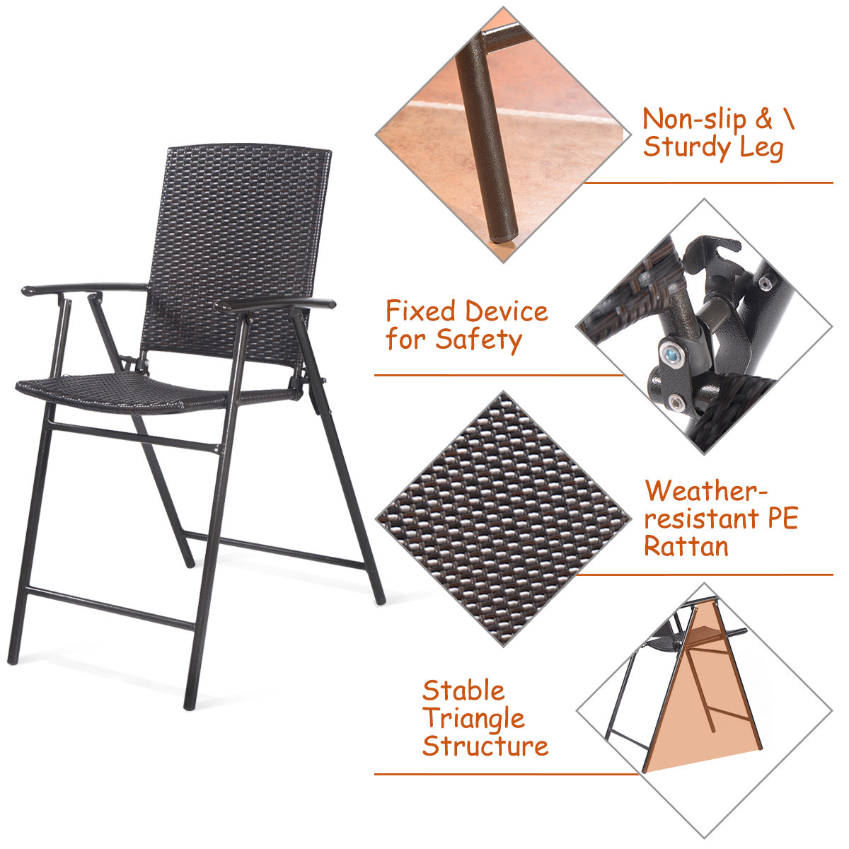 Patiojoy Rattan Folding Chair Wicker Patio Furniture Set of 4 Outdoor & Indoor