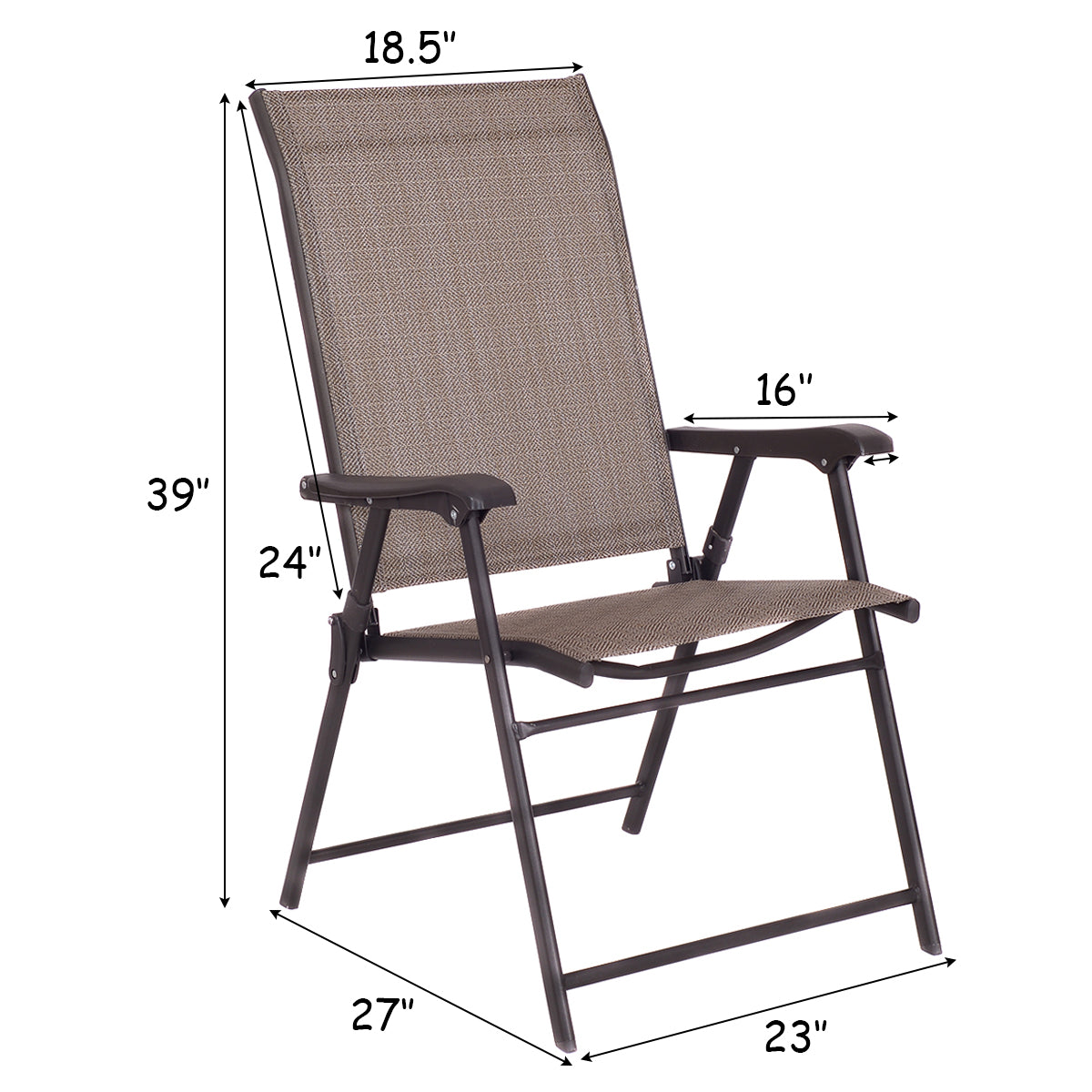 Patiojoy Folding Sling Chair Patio Furniture Set of 2 Armchairs Brown