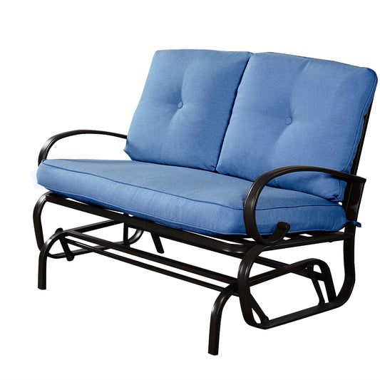 Patiojoy Steel Frame Rocking Loveseat Outdoor Patio Cushioned Chaise Bench