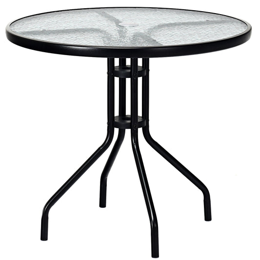 Patiojoy 32" Round Garden Bar Glass Table Patio Umbrella Deck Outdoor Furniture