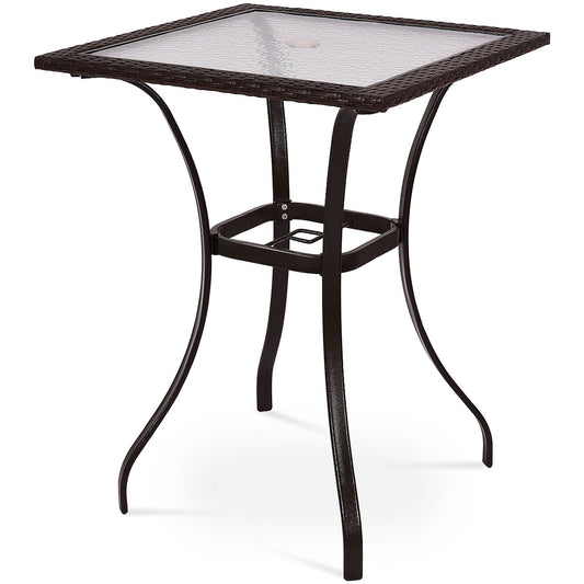 Patiojoy Patio Square Bar Glass Table Umbrella Deck Outdoor Garden Furniture