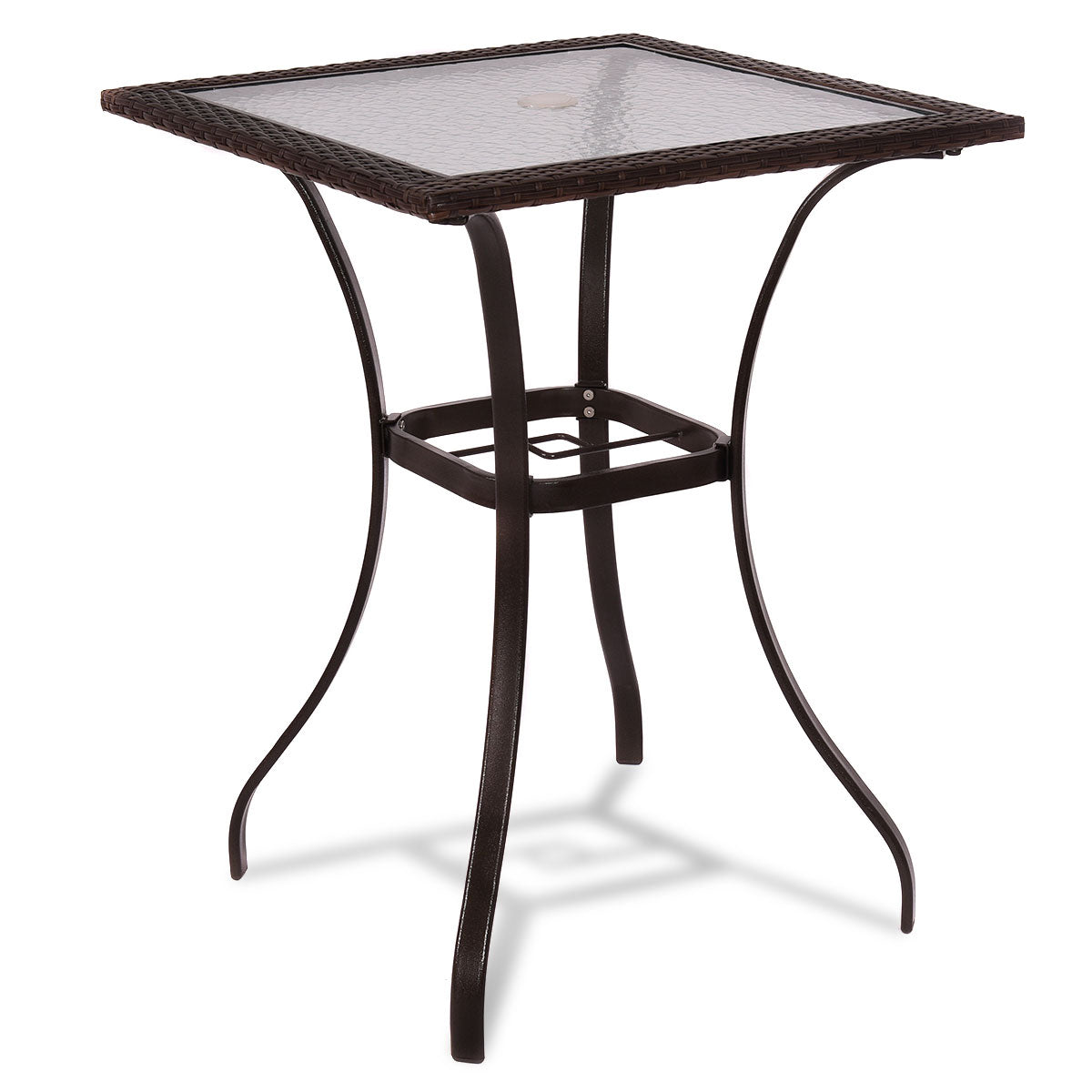 Patiojoy Patio Square Bar Glass Table Umbrella Deck Outdoor Garden Furniture