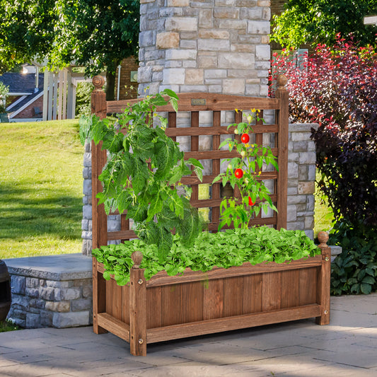 Topbuy Outdoor Wooden Plant Box Flower Plant Growing Box Holder with Trellis