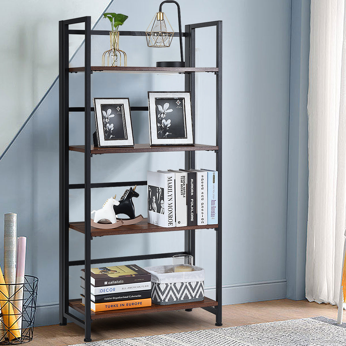 Topbuy 4-Tier Folding Bookshelf Open Display Rack Metal Storage Shelf Home Office