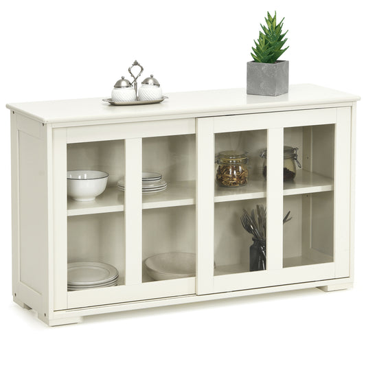 Topbuy Wooden Buffet Cupboard Kitchen Storage Sideboard Glass Sliding Door Antique