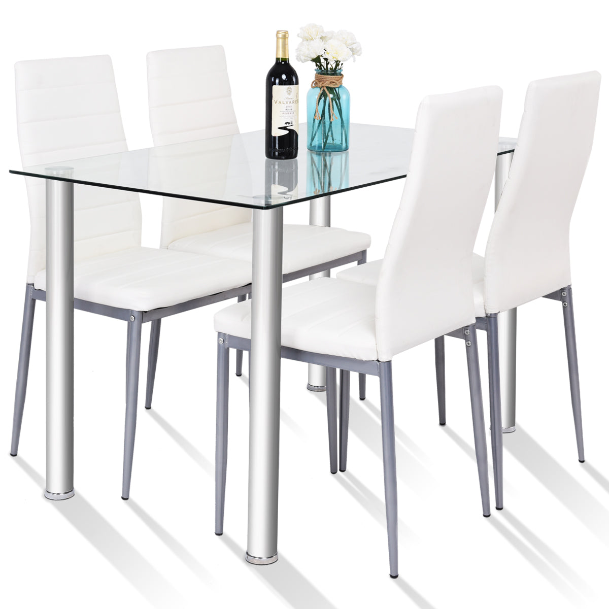 Topbuy 5 PCS Kitchen Dining Table Set Breakfast Furniture Padded Chair White
