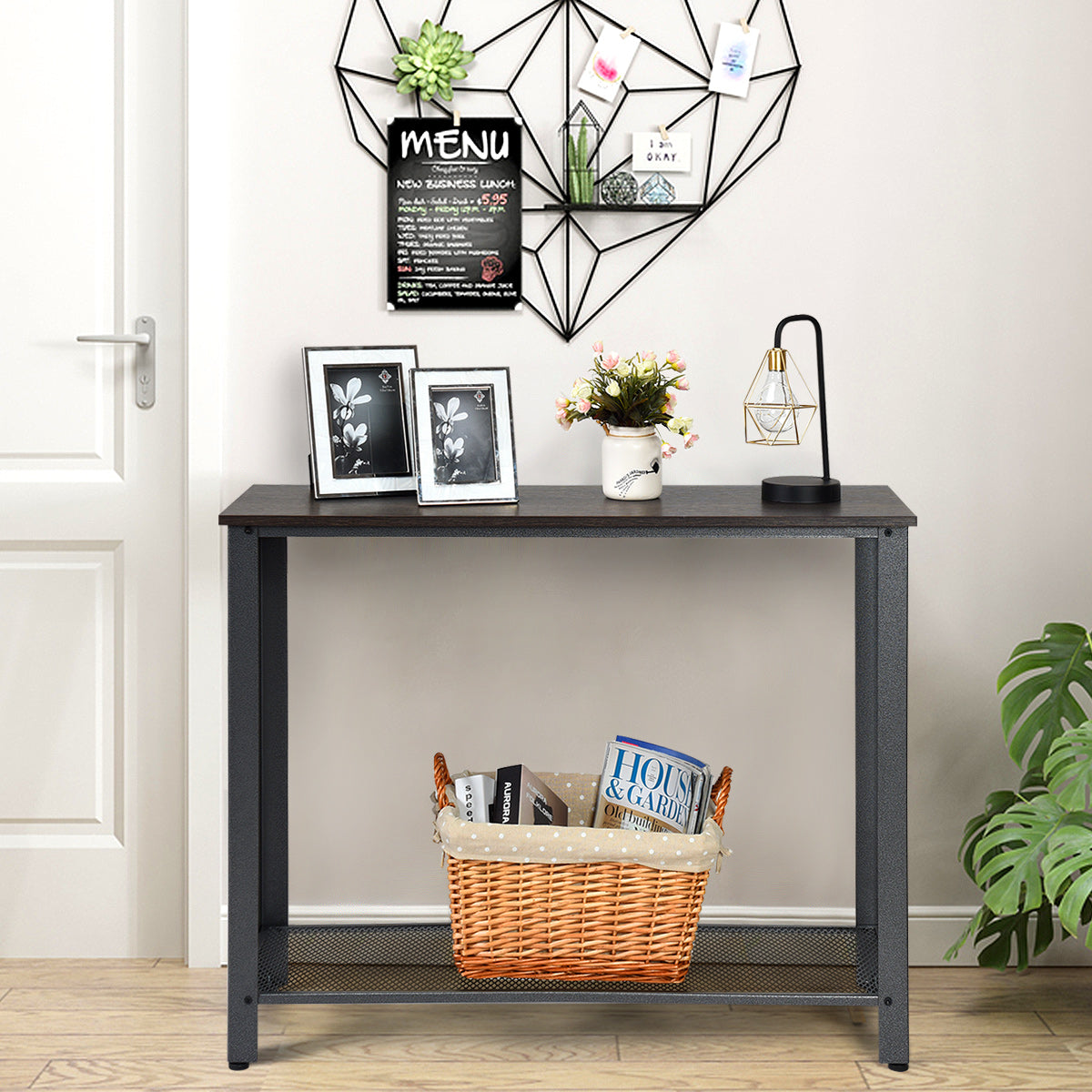 Topbuy Console Entryway Table Sofa Table W/ Storage Shelf Metal Frame