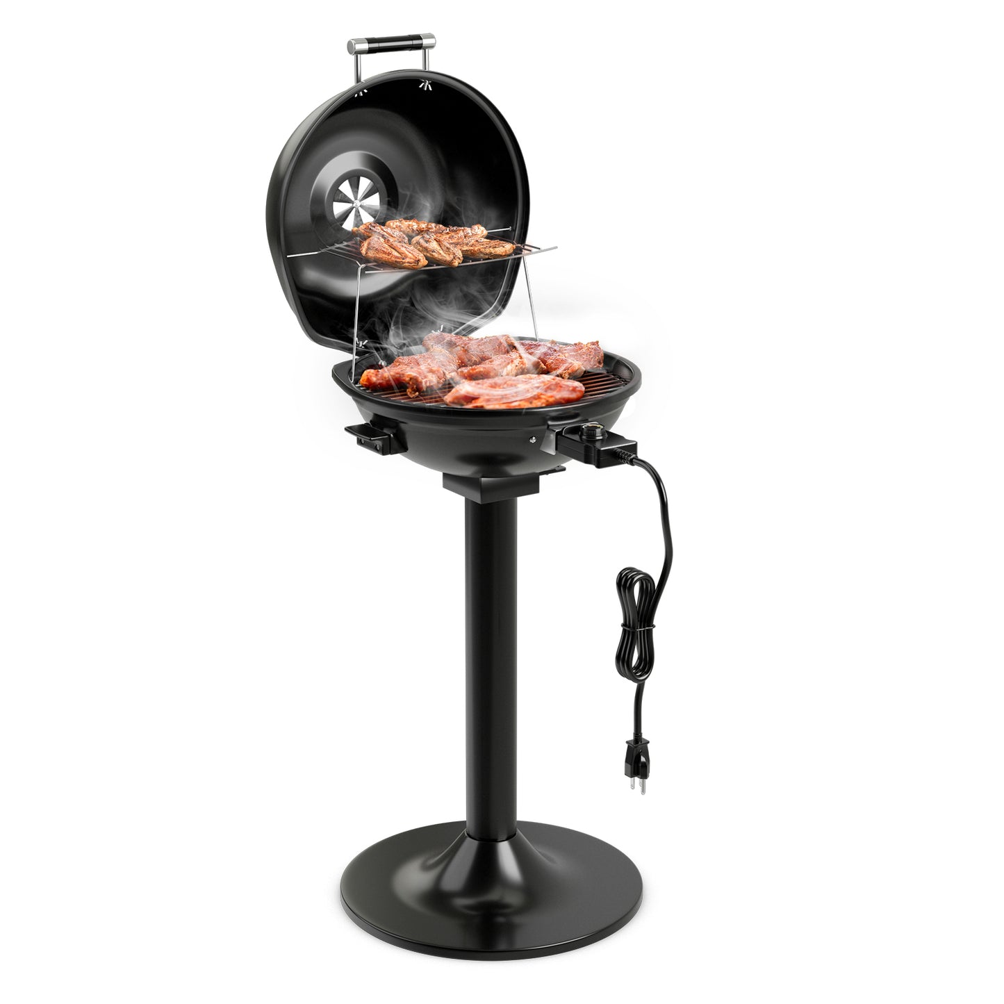 Topbuy Electric BBQ Grill Portable Standing Grill with Removable Non-Stick Warming Rack Adjustable Temperature 1600 Watts Grill for Indoor & Outdoor Use Red