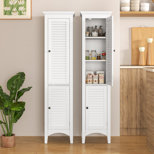 Topbuy 63" Tall Bathroom Floor Cabinet Freestanding Narrow Linen Floor Storage Cabinet with Adjustable Shelf White
