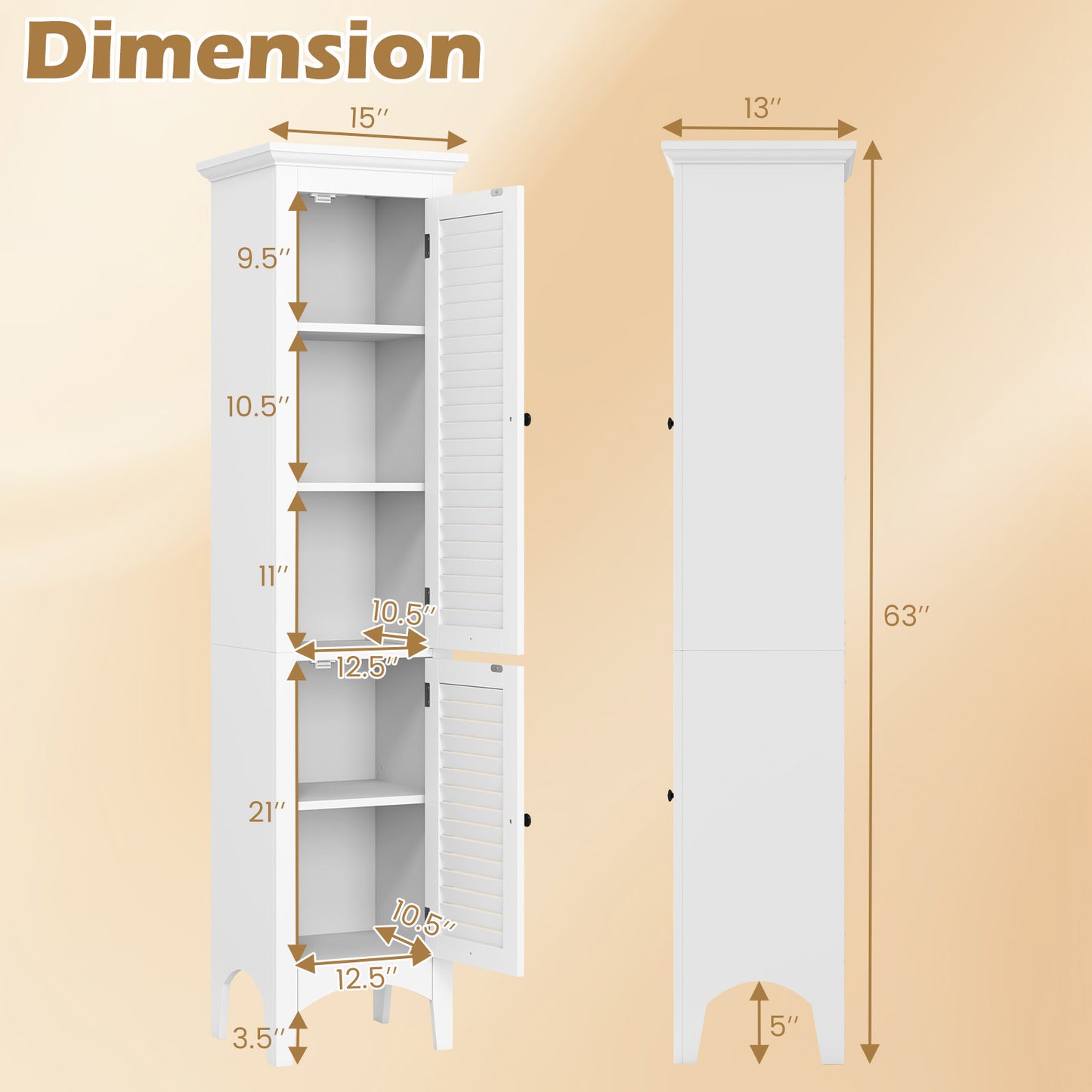 Topbuy 63" Tall Bathroom Floor Cabinet Freestanding Narrow Linen Floor Storage Cabinet with Adjustable Shelf White