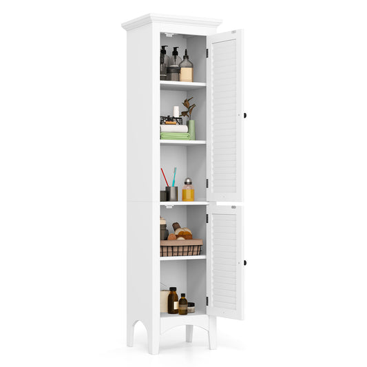 Topbuy 63" Tall Bathroom Floor Cabinet Freestanding Narrow Linen Floor Storage Cabinet with Adjustable Shelf White