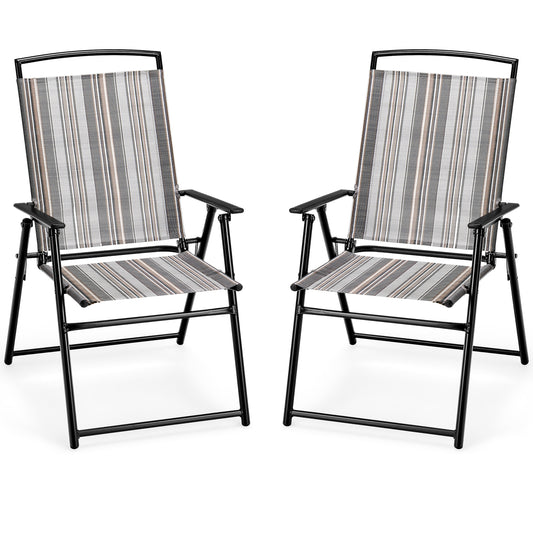 Topbuy Outdoor Folding Chairs Set of 2 Lightweight High Back Chairs w/ Armrests Heavy-Duty Metal Frame