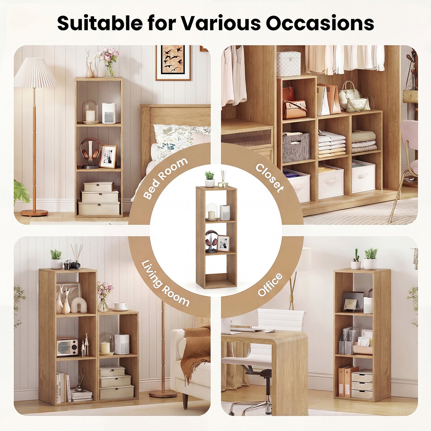 Patiojoy 3 Cube Bookcase Freestanding Bookcase with Open Back Anti-Tipping Kits Modern Display Rack Natural/Black/Coffee