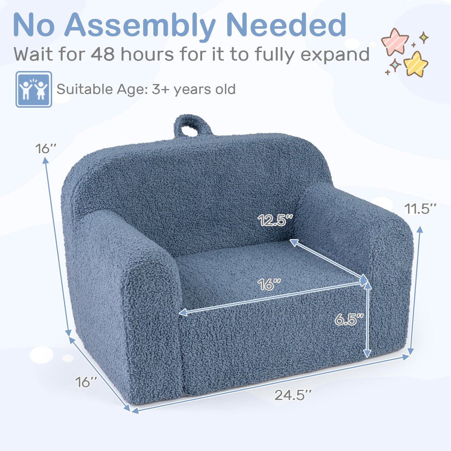 Patiojoy Kids Sofa Toddler Foam Couch with Soft Fleece Fabric Cover Reading Chair for Children Blue/Gray/Pink