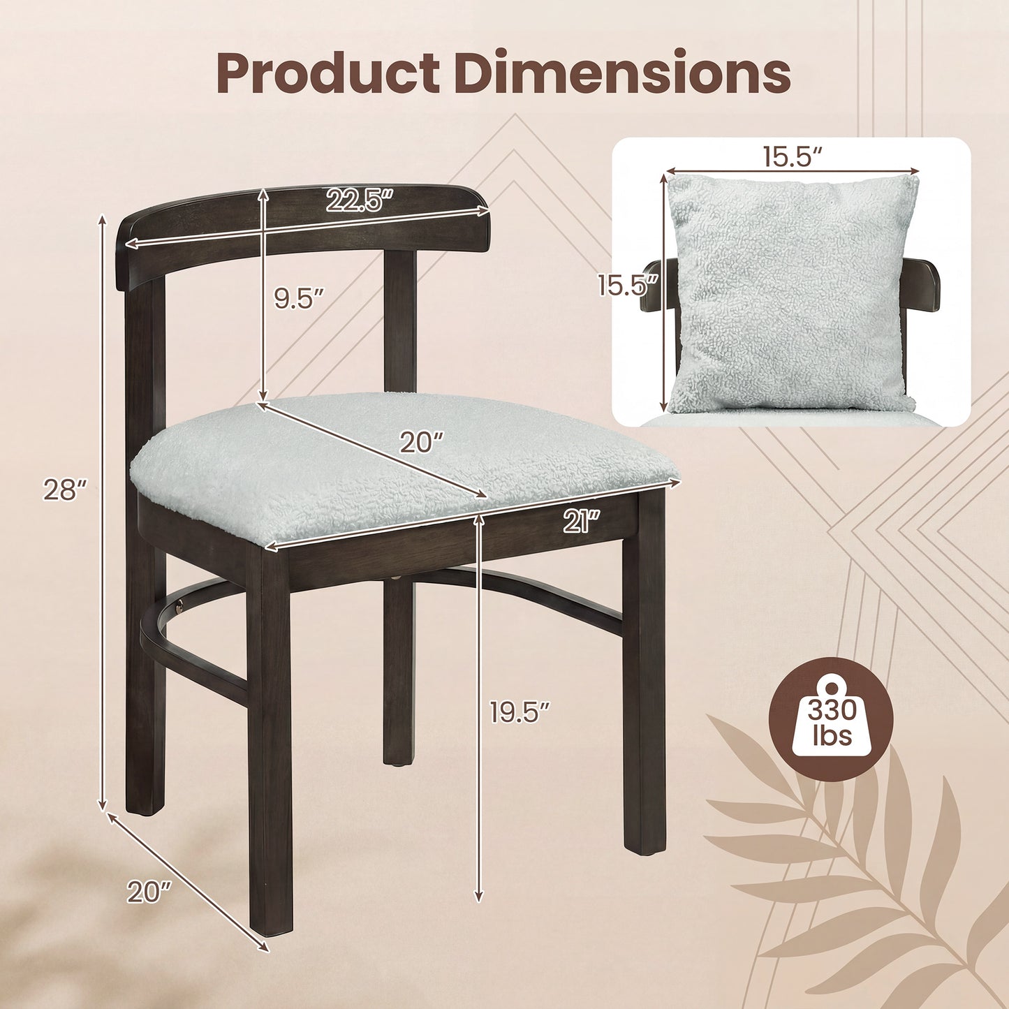 Patiojoy Set of 2/4 Upholstered Fabric Wood Dining Chairs Farmhouse Armless Kitchen Seats with Curved Back & Detachable Pillow