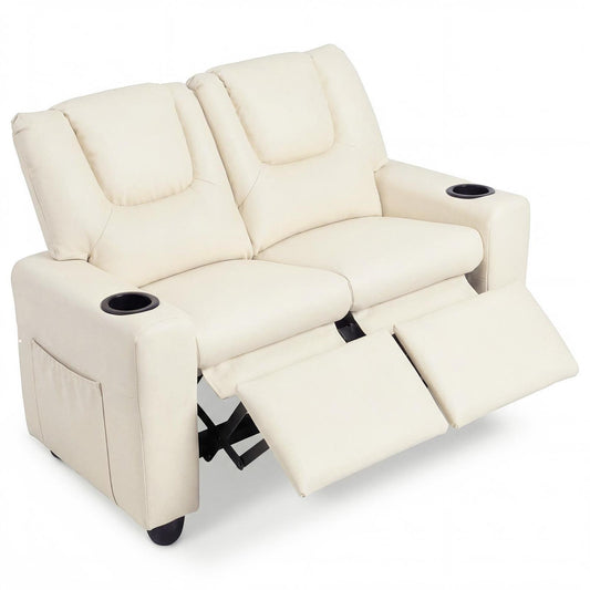 Patiojoy 2-Seater Kids Recliner Chair Double Toddler Loveseat Sofa with 2 Cup Holders and 2 Side Pockets