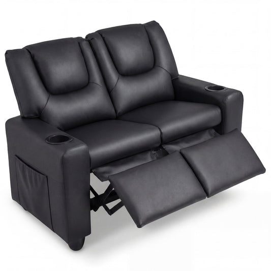 Patiojoy 2-Seater Kids Recliner Chair Double Toddler Loveseat Sofa with 2 Cup Holders and 2 Side Pockets