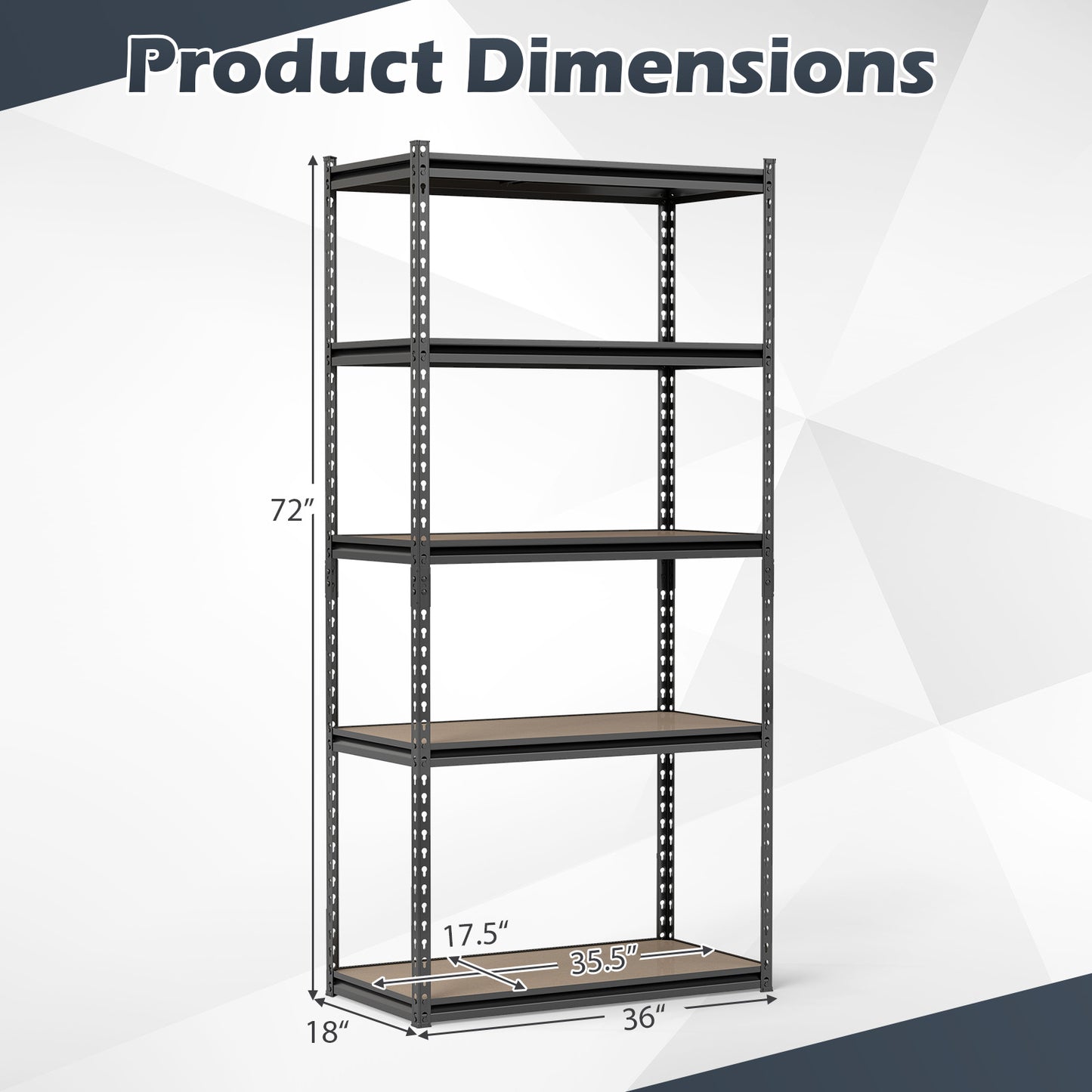 Patiojoy 2200 LBS Metal Storage Organizer Rack for Warehouse Basement 36" W x 18" D x 72" H