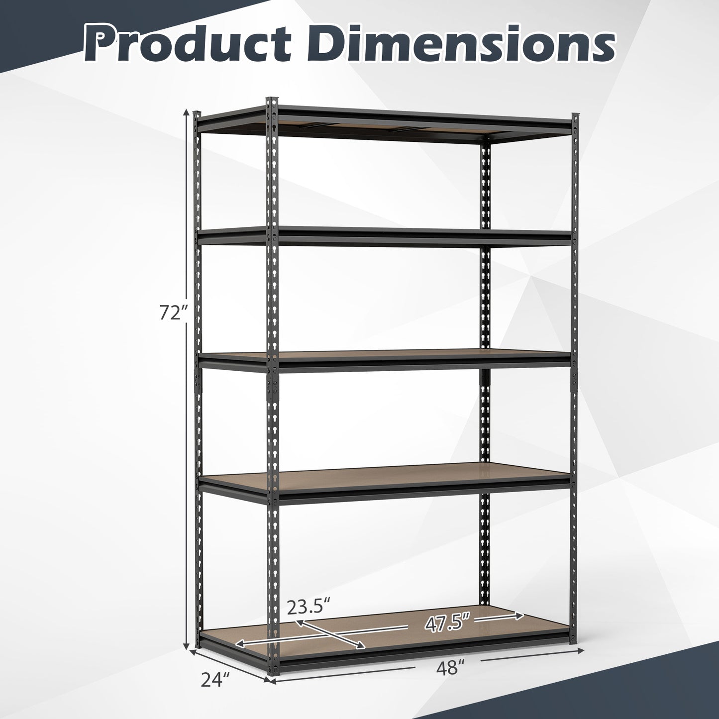 Patiojoy 5-Tier Heavy Duty Garage Shelving Unit 48" W x 24" D x 72" H Bolt-Free Assembly