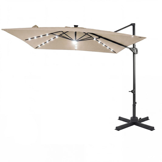 Patiojoy 10 FT Square Cantilever Patio Umbrella with Solar LED Lighting