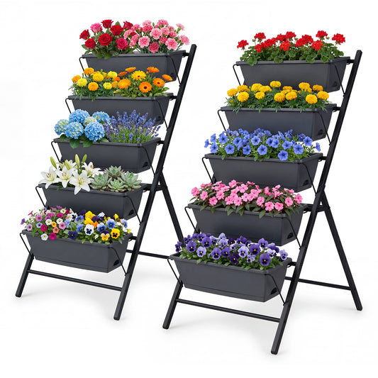 Patiojoy 5-Tier Vertical Garden Planter Elevated Raised Garden Bed w/Metal Construction & Drainage System