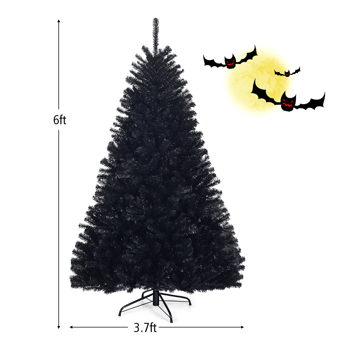 Topbuy 7.5Ft Artificial Christmas Tree Halloween Hinged Spruce Full Tree with Metal Stand Black