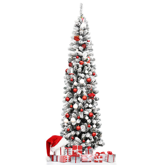 Topbuy 7.5ft Pencil Artificial Christmas Tree Snow Flocked Pencil Tree with Flexible Stand