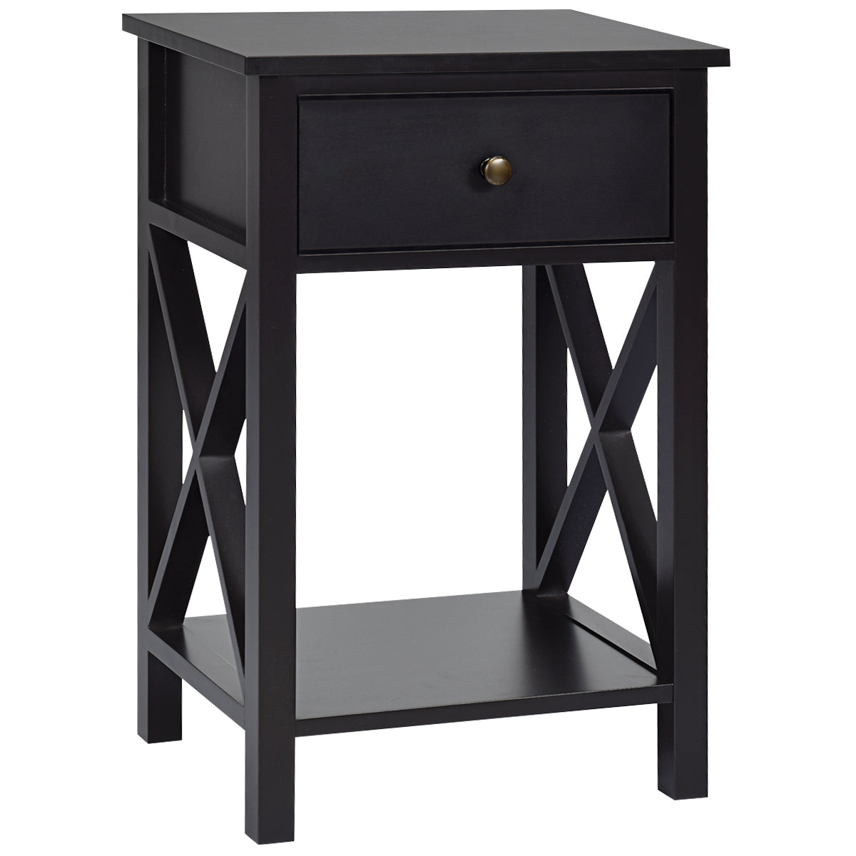 Topbuy X-Design Side End Table Multifunctional Nightstand with Drawer & Shelf Black