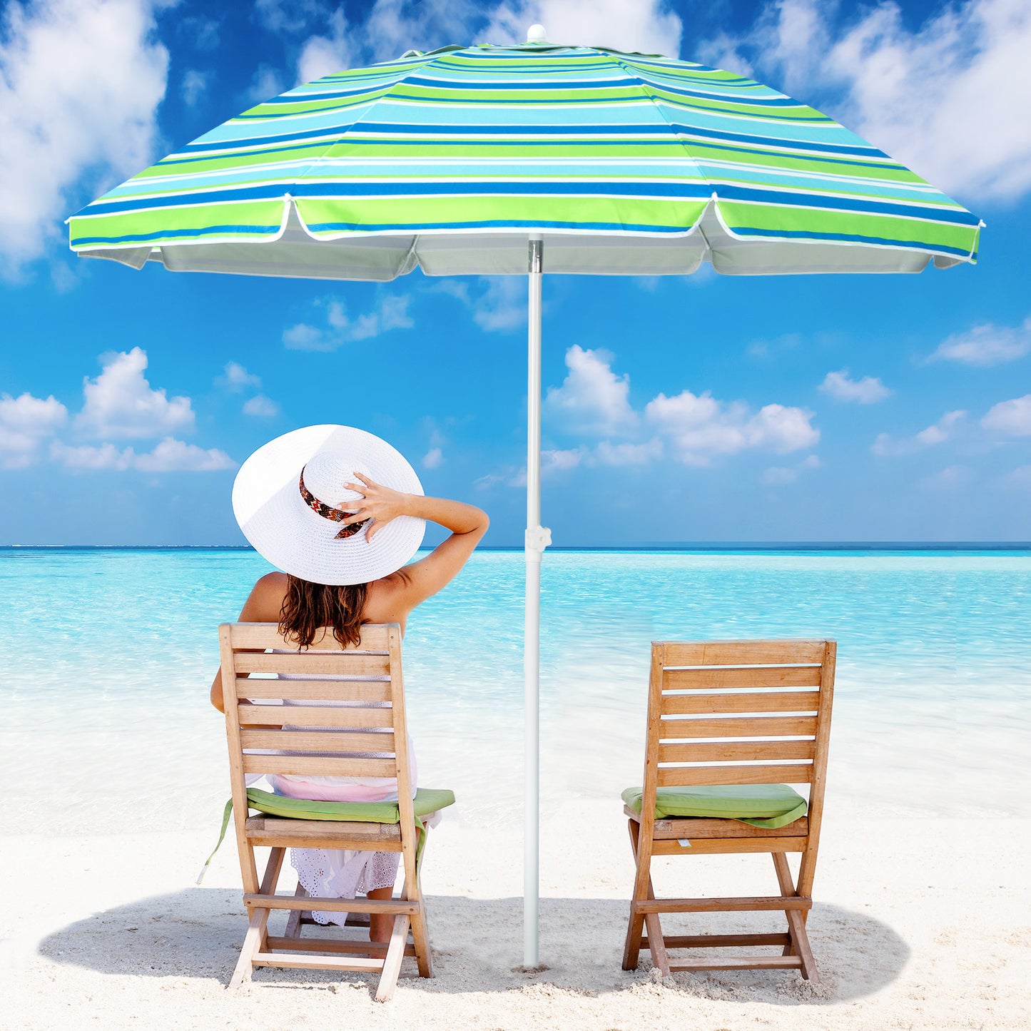 Patiojoy Beach Umbrella Windproof Ventilated Sunshade Shelter with Tilt Mechanism and Sand Anchor