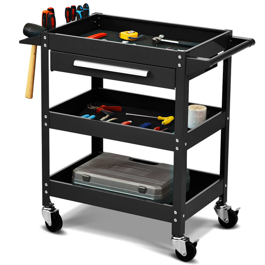Patiojoy Tool Cart 3-Tray Rolling Tool Organizer With Drawer Industrial Storage Dollies