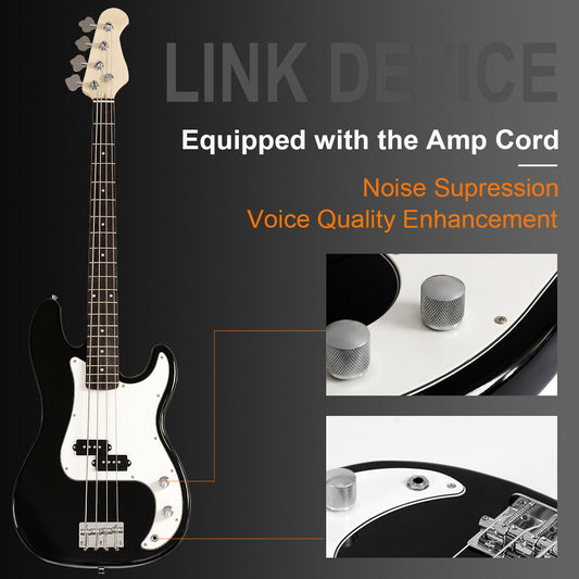 Topbuy Electric Bass Guitar Full Size 4 String for Beginners w/ Bag Amp Cord Black