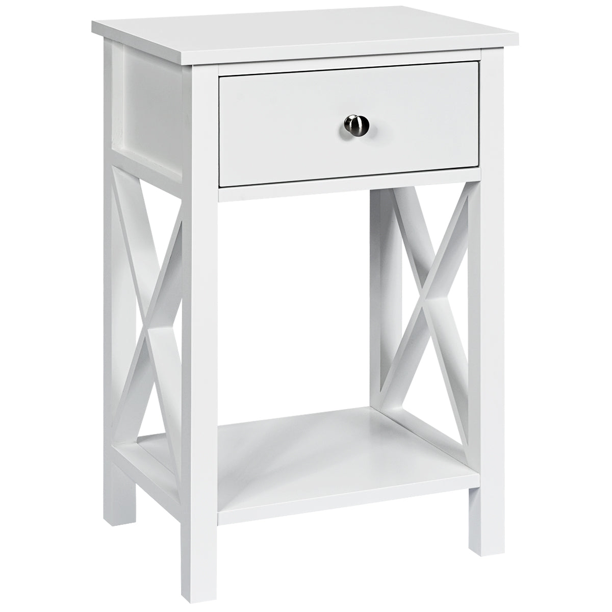 Topbuy X-Design Side End Table Multifunctional Nightstand with Drawer & Shelf White