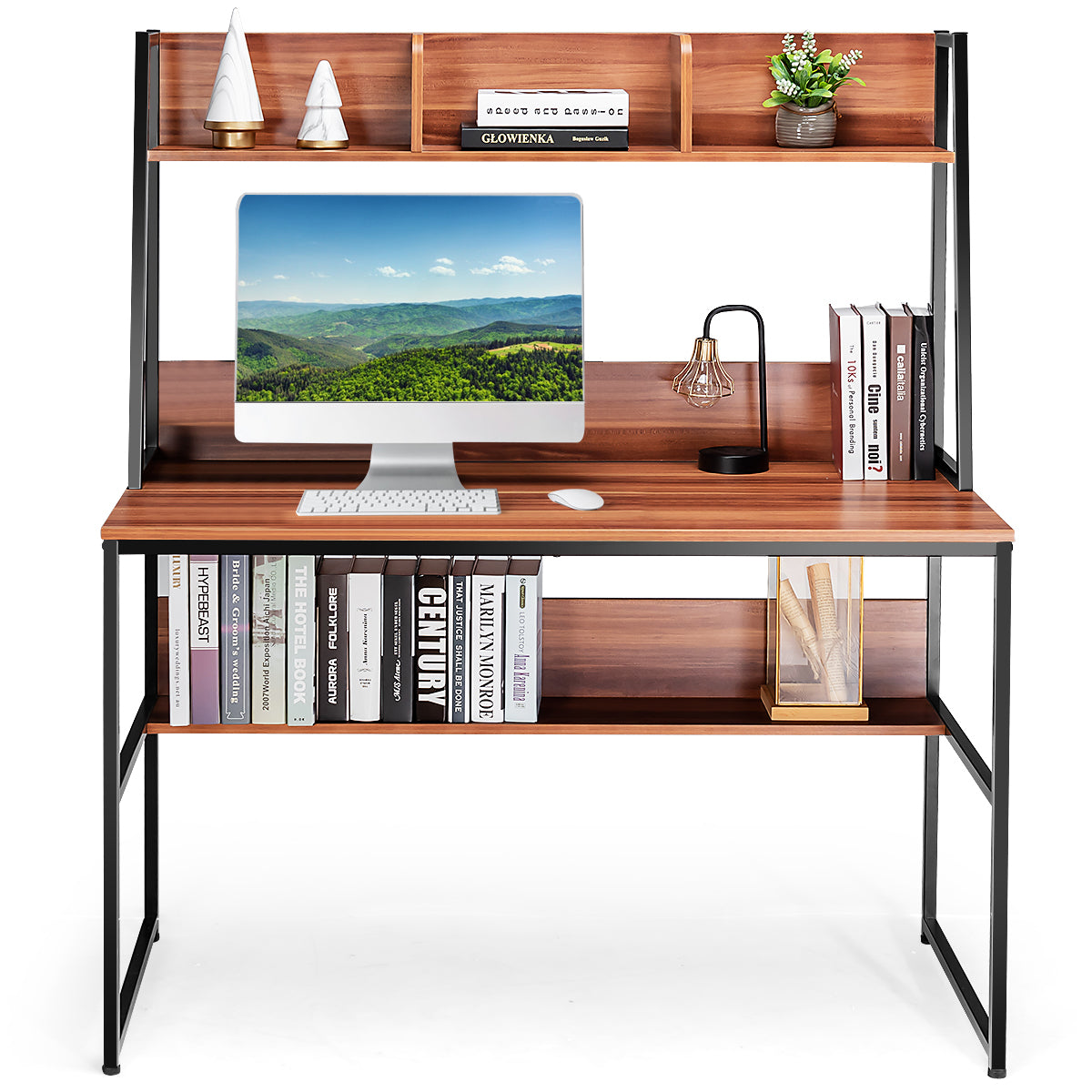 Topbuy Mufti-Functional Computer Desk PC Workstation with Open Bookcase Coffee